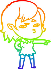 rainbow gradient line drawing of a cartoon vampire girl