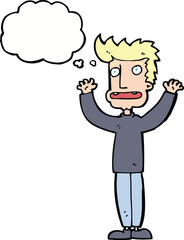 cartoon stressed man with thought bubble