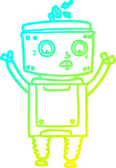 cold gradient line drawing of a cartoon robot