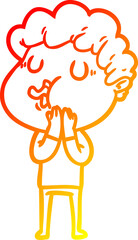 warm gradient line drawing of a cartoon man singing
