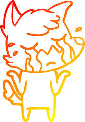 Obraz premium warm gradient line drawing of a crying fox shrugging shoulders