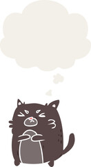 cartoon angry cat with thought bubble in retro style