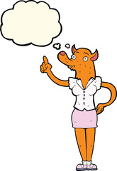 cartoon fox woman with idea with thought bubble