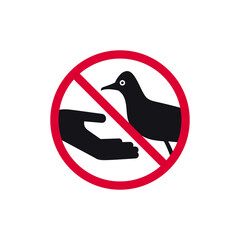 Do not feed birds prohibited sign, don't feed seagulls forbidden modern round sticker, vector illustration