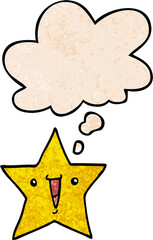 cartoon star with thought bubble in grunge texture style