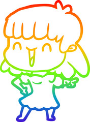 rainbow gradient line drawing of a cartoon woman