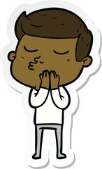 sticker of a cartoon model guy pouting