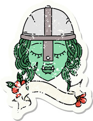 grunge sticker of a orc fighter character face