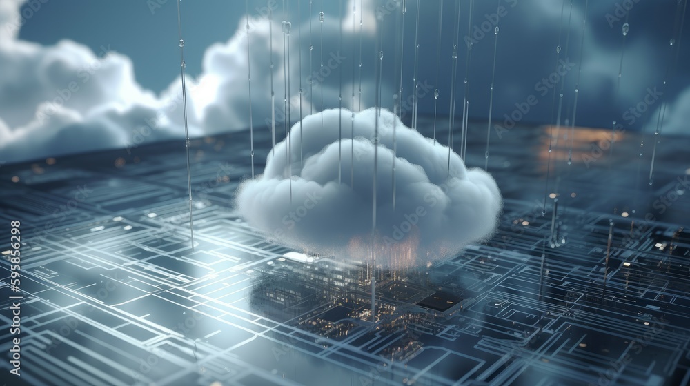 Poster Cloud computer and online data storage with tacit intelligent sharing software . Concept of smart digital transformation and technology disruption that changes global trends in new information era. Ge