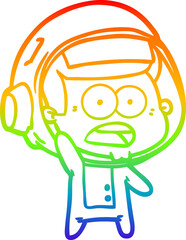 rainbow gradient line drawing of a cartoon surprised astronaut