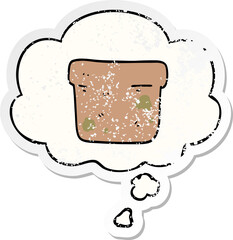 cartoon plant pot with thought bubble as a distressed worn sticker