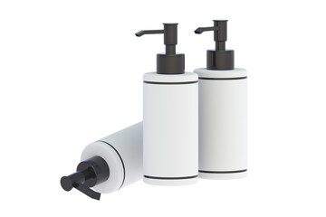 Bottles for liquid soap isolated on white background. Dispenser pump. Cosmetic accessories. 3d render
