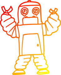 warm gradient line drawing of a cartoon robot