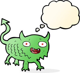 cartoon little demon with thought bubble