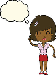 cartoon pretty woman with idea with thought bubble