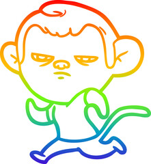 rainbow gradient line drawing of a cartoon monkey