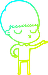 cold gradient line drawing of a cartoon calm boy