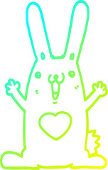 cold gradient line drawing of a cartoon rabbit in love