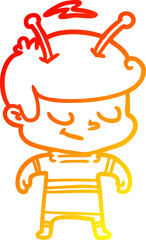 warm gradient line drawing of a friendly cartoon spaceman