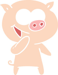 laughing pig flat color style cartoon