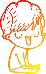 warm gradient line drawing of a cartoon woman talking
