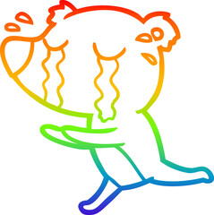 rainbow gradient line drawing of a cartoon crying polar bear