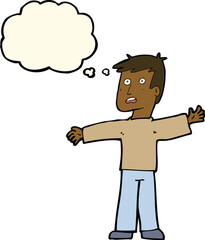 cartoon surprised man with thought bubble