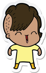 sticker of a cartoon happy hipster girl