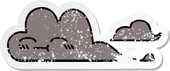 distressed sticker of a cute cartoon storm cloud