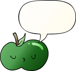 cartoon cute apple with speech bubble in smooth gradient style