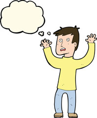 cartoon terrified man with thought bubble