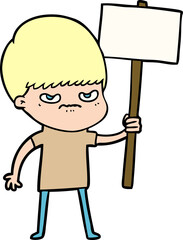 angry cartoon boy protesting