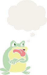 grumpy cartoon frog with thought bubble in retro style