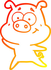 warm gradient line drawing of a happy cartoon pig