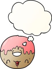 cute cartoon donut with thought bubble in smooth gradient style