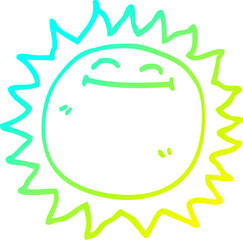 cold gradient line drawing of a cartoon shining sun