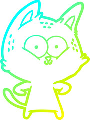 cold gradient line drawing of a cartoon cat