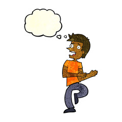 cartoon stressed out man with thought bubble