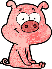 happy cartoon pig sitting