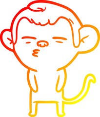 warm gradient line drawing of a cartoon suspicious monkey