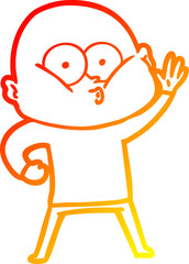 warm gradient line drawing of a cartoon bald man staring
