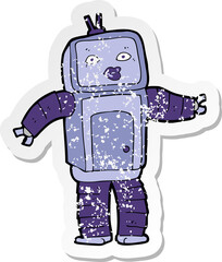 retro distressed sticker of a funny cartoon robot
