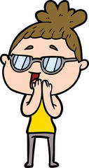 cartoon happy woman wearing spectacles