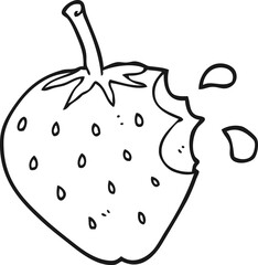 freehand drawn black and white cartoon strawberry