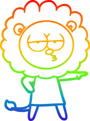 rainbow gradient line drawing of a cartoon bored lion