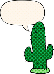 cartoon cactus with speech bubble in comic book style