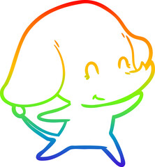 rainbow gradient line drawing of a cute cartoon elephant
