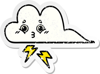 distressed sticker of a cute cartoon storm cloud