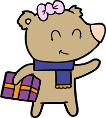 bear cartoon chraracter with present