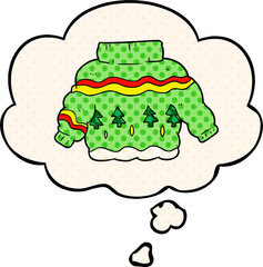 cartoon christmas jumper with thought bubble in comic book style